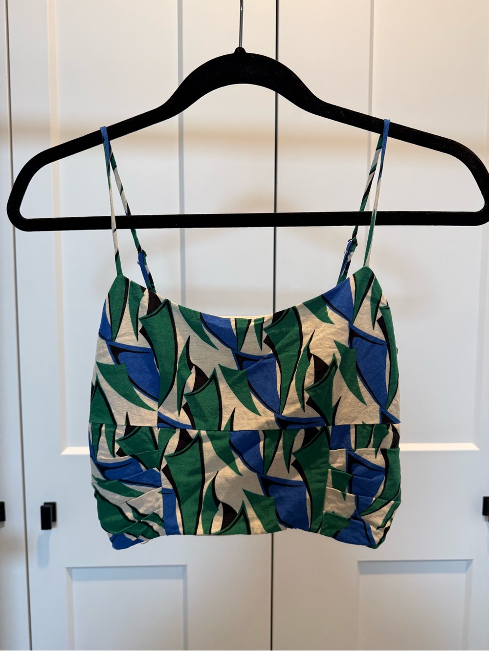 Zara Green, Blue & Cream Abstract Print Crop Top